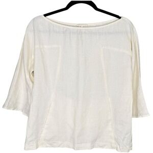 Theory Women's Linen Blend Top Size S/P Cream Boat Neck 3/4 Sleeve Beachy